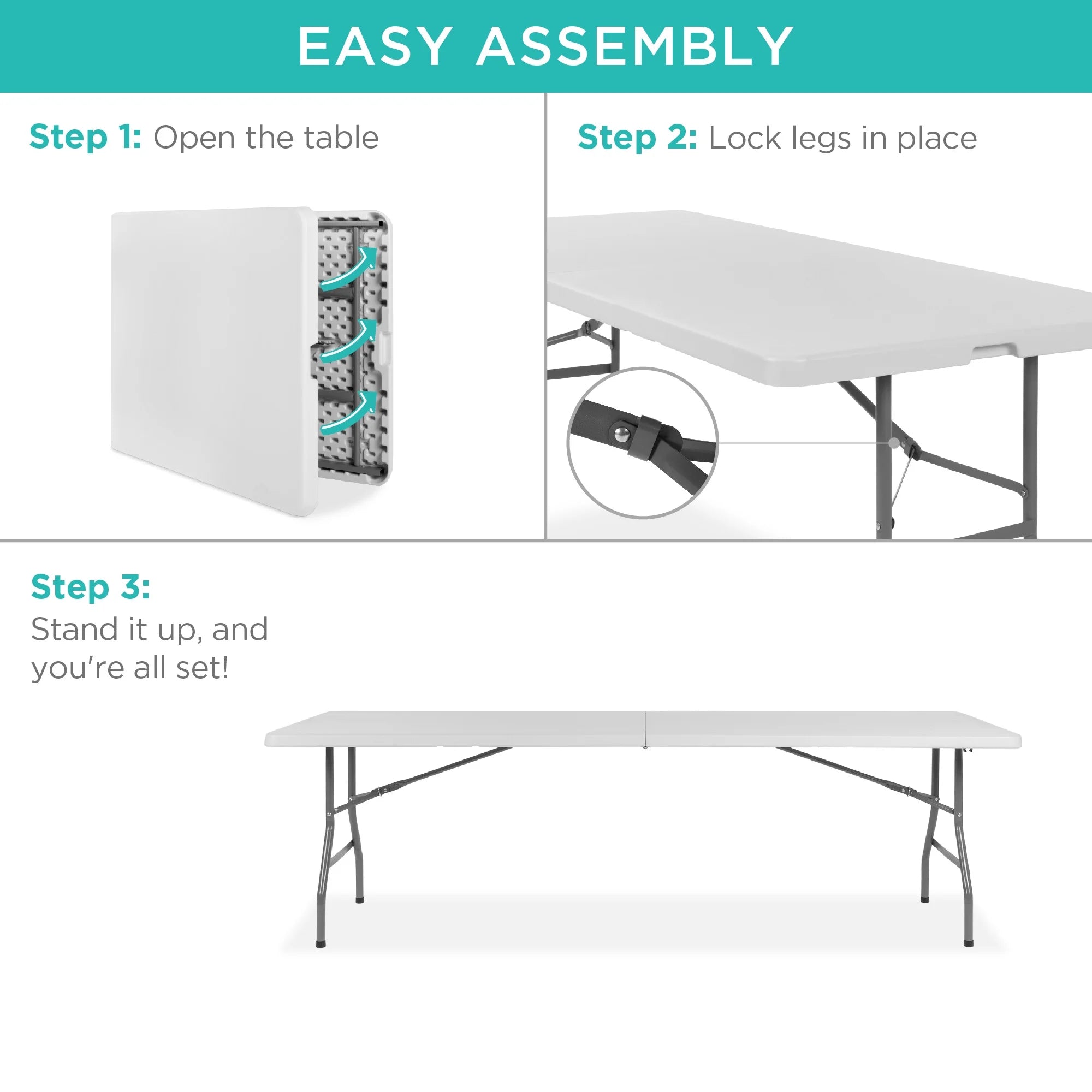 White 8ft Plastic Folding Table with Handle S13244