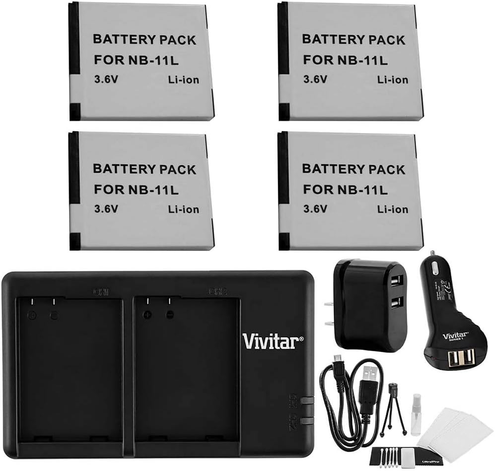 Dual Rapid Battery USB Charger with AC & Auto Plugs, 4-Pk Replacement Batteries, Cleaning Kit, Screen Protector, Mini Tripod Pack of 2 K9040