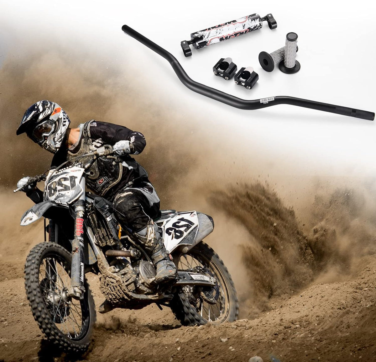1 1/8" 28mm Handlebars 4 Pcs with Bar Pad, Universal Grips, Handlebar Brackets (Black) Pack of 2 T149291