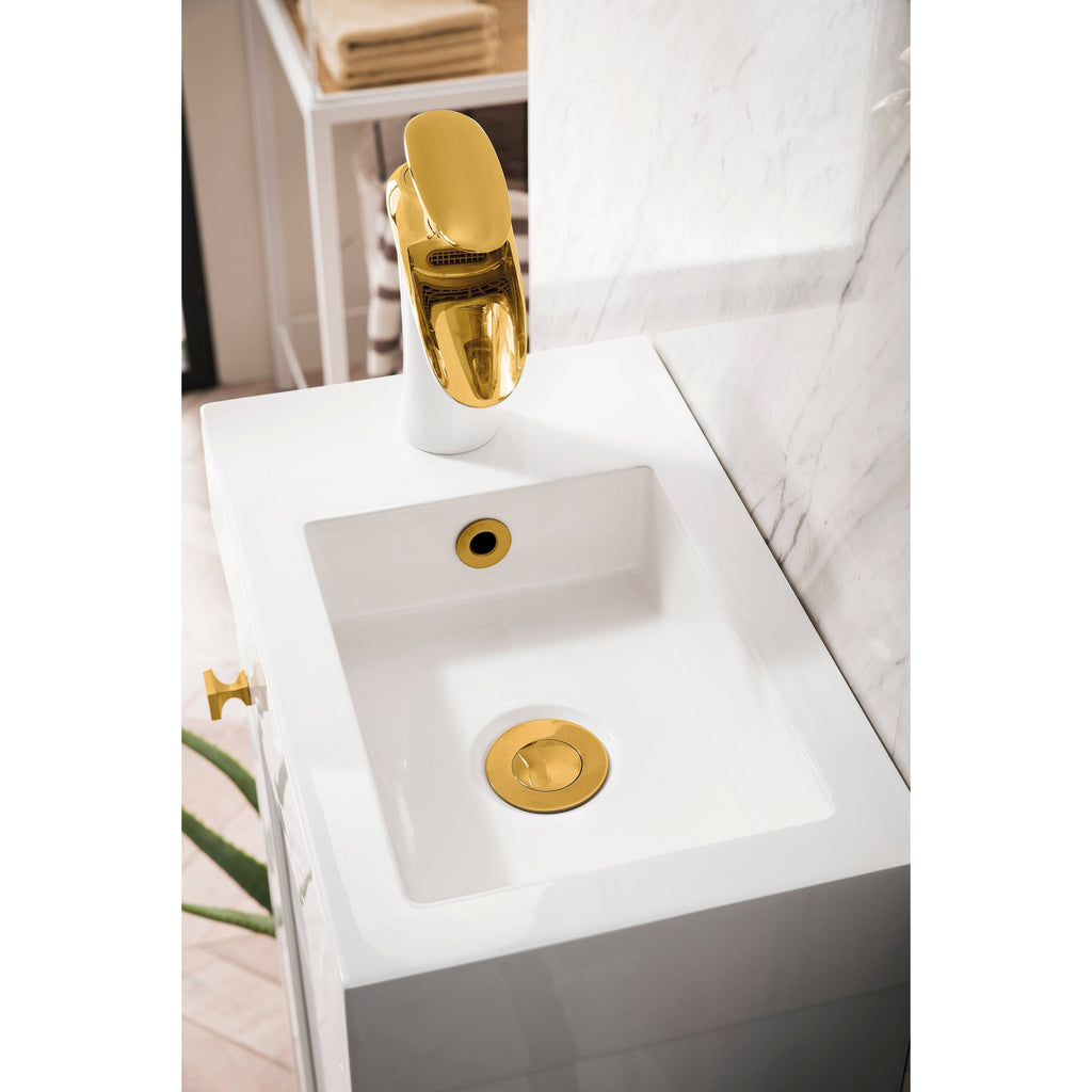 Chianti Single Vanity Cabinet with White Glossy Resin Countertop Whitewashed Walnut O163691