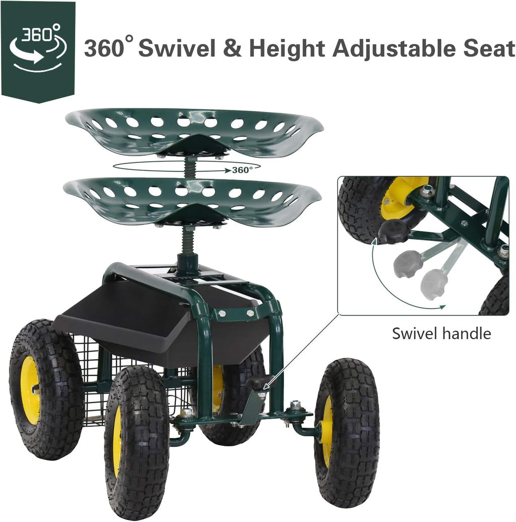 Rolling Garden Stool Cart with Tool Storage Utility Basket N201