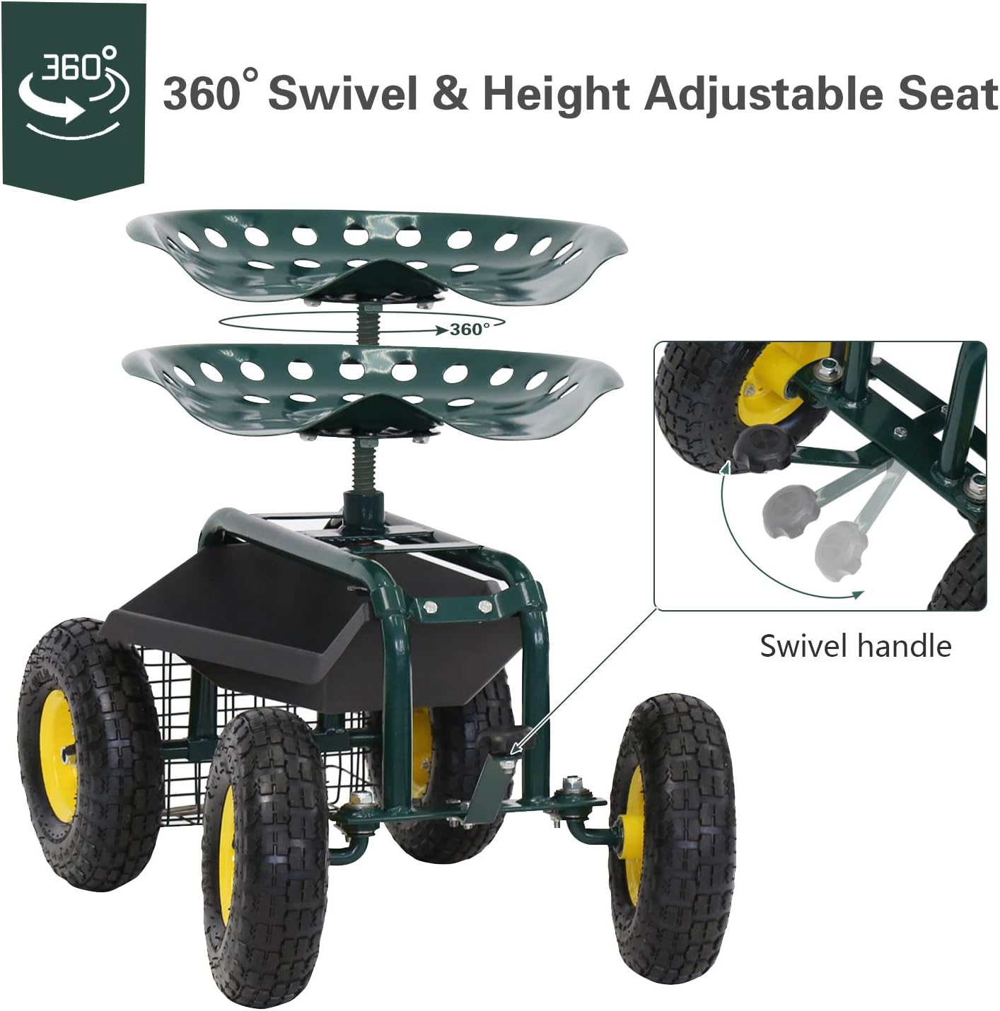 Rolling Garden Stool Cart with Tool Storage Utility Basket N201
