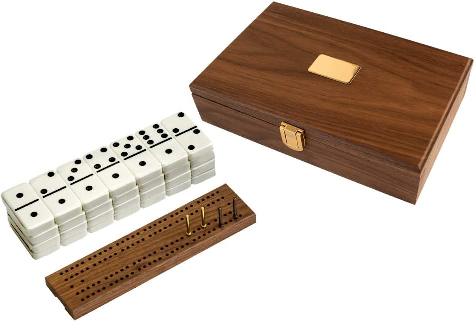 Classic Domino Set with Black Walnut Case 28 Double-Six Dominoes A36965