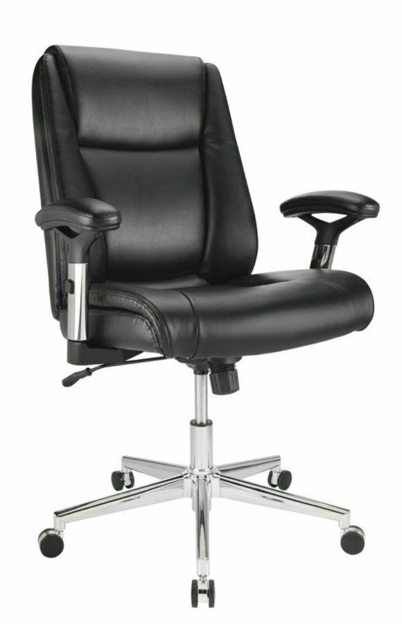 Bonded Leather Mid-Back Manager Chair, Black/Silver V3875