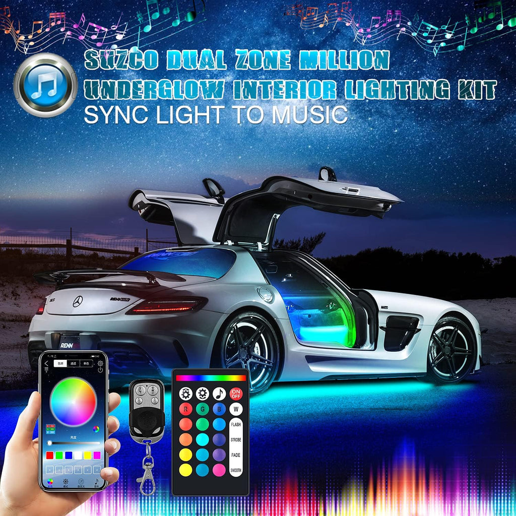 8Pods RGB LED Rock Underglow Lights Kit with 4Pcs Interior Light Kit, 128LEDs+36LEDs, Waterproof 12V Pack of 2 N63735