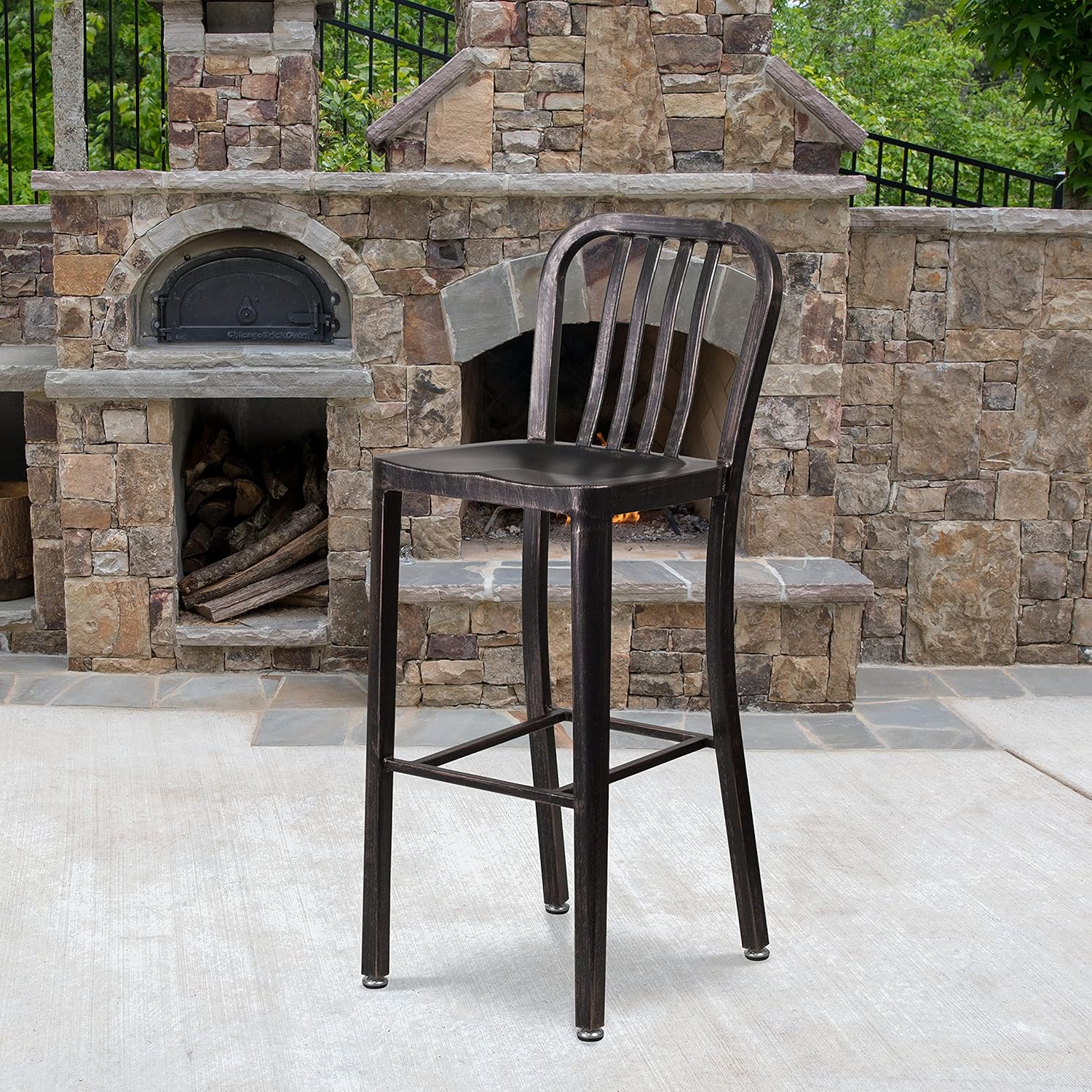 Red Metal Indoor-Outdoor Barstool I93660