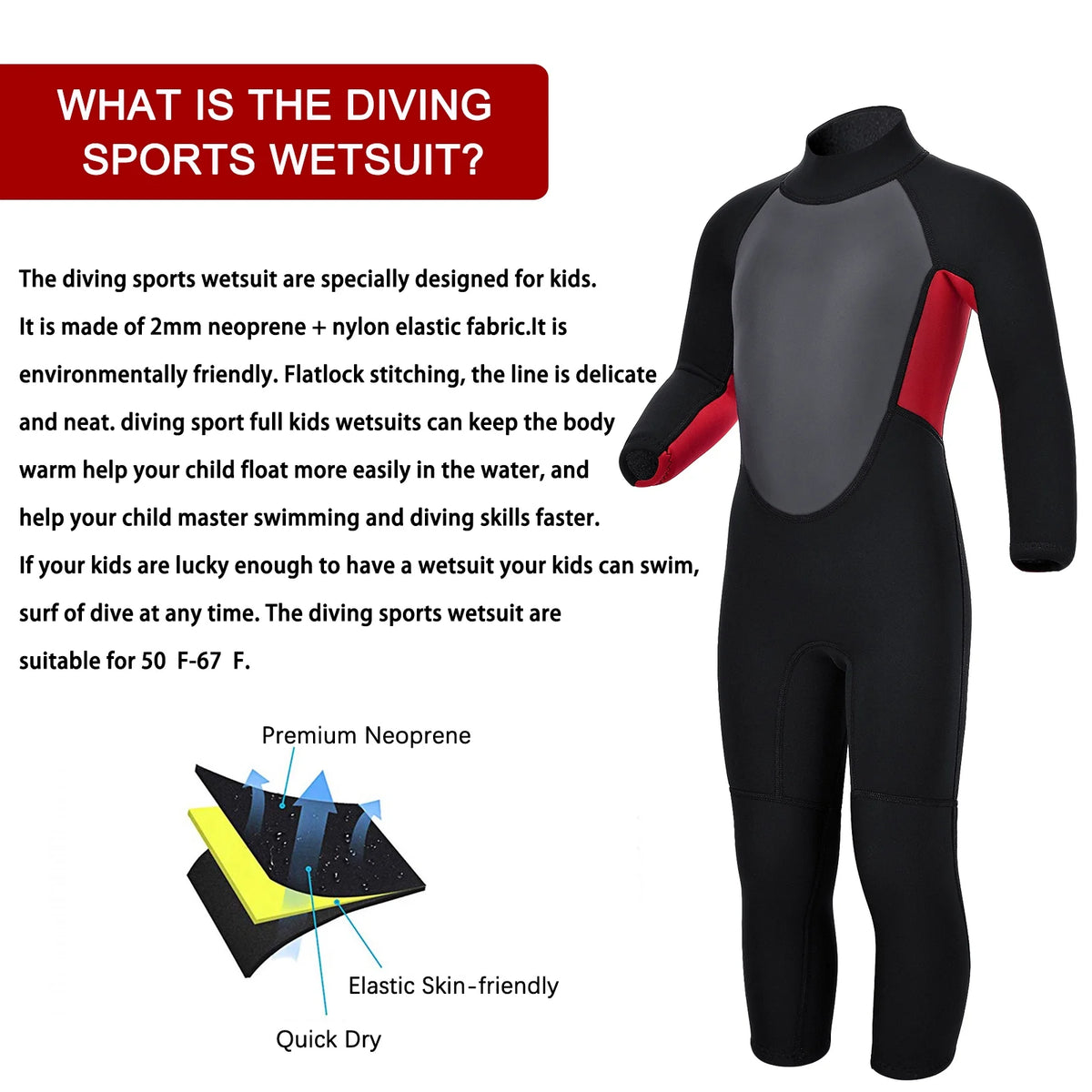 Kids 2mm Neoprene Full Wetsuit with Back Zip I952
