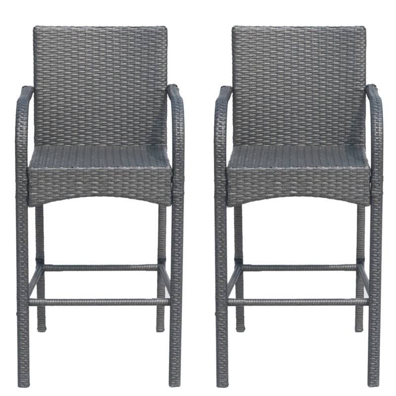 Gray Wicker Barstool Chair (Set of 2) O5204