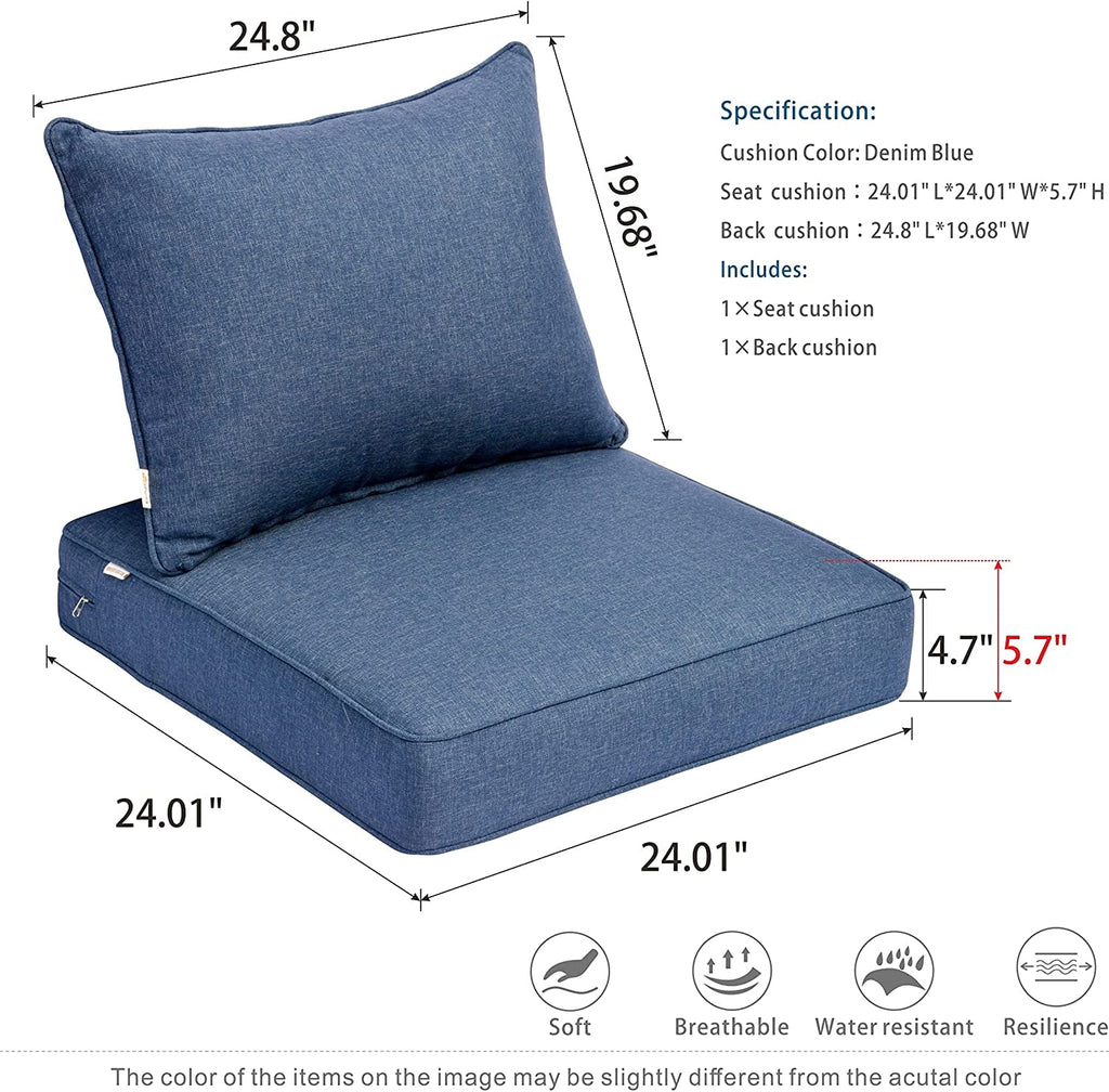 Back and Seat Cushion Set, 2-Piece Replacement Cushions for Deep Seating Patio Chair X352923