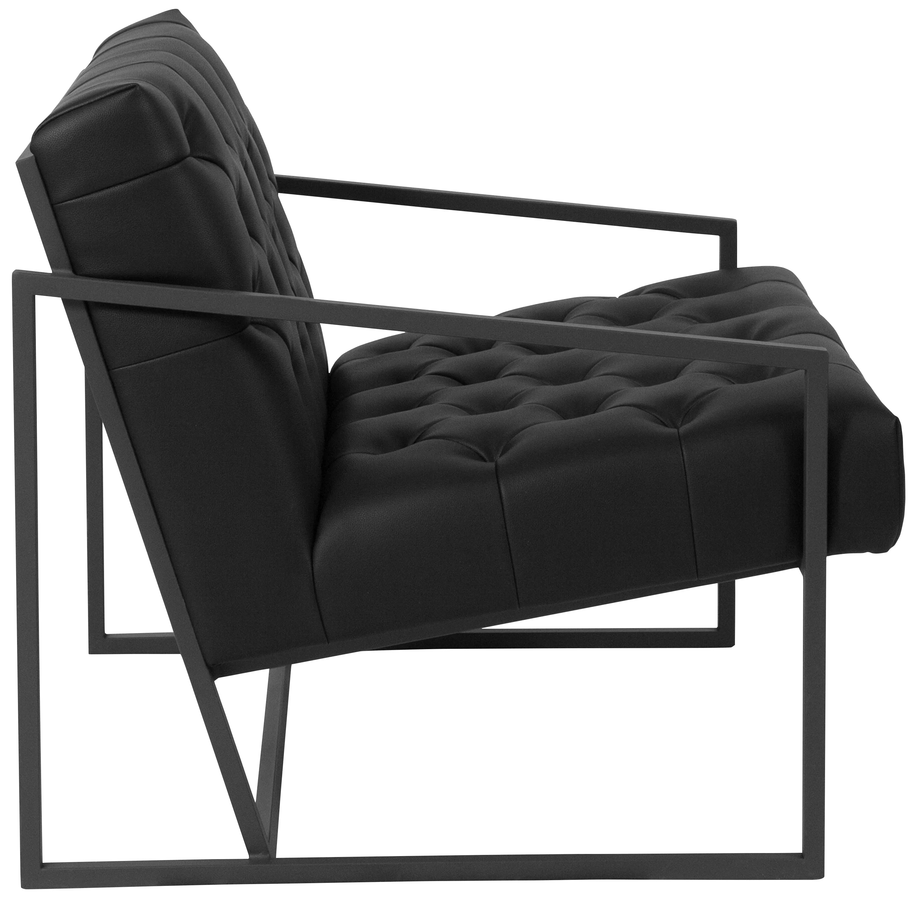 Black Faux Leather Lounge Chair with Dark Gray Metal Frame E59354