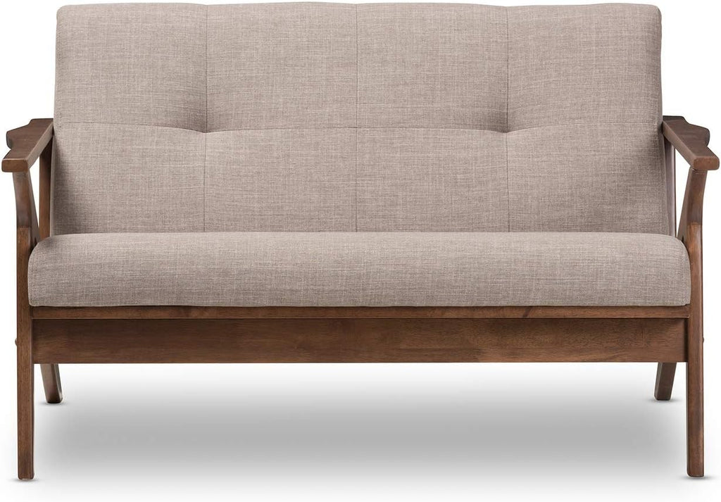 Light Grey Walnut Fabric Tufted 2-Seater Loveseat B204