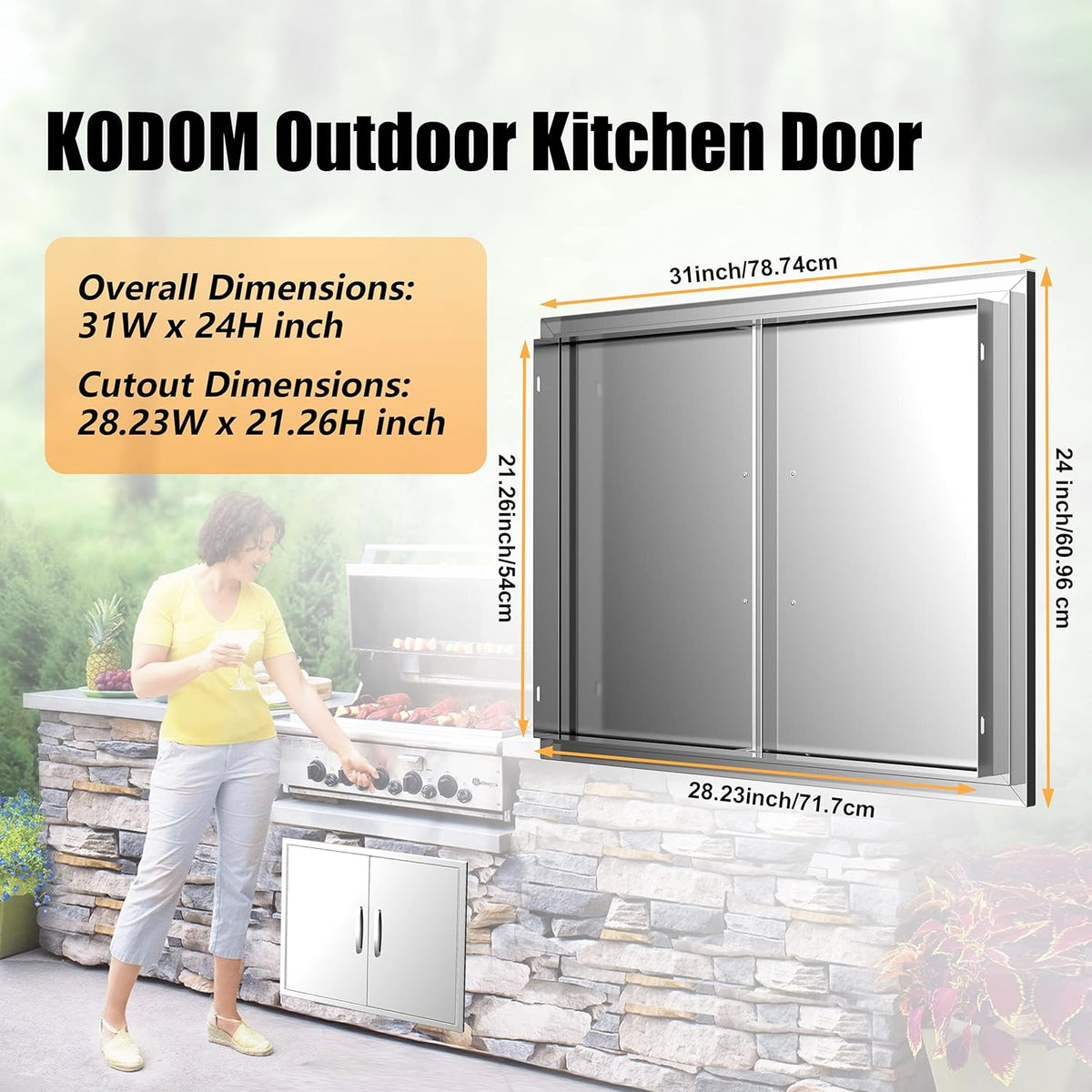 Outdoor Kitchen Doors 36W x 21H Stainless Steel Double Wall Construction Vertical Door F82403