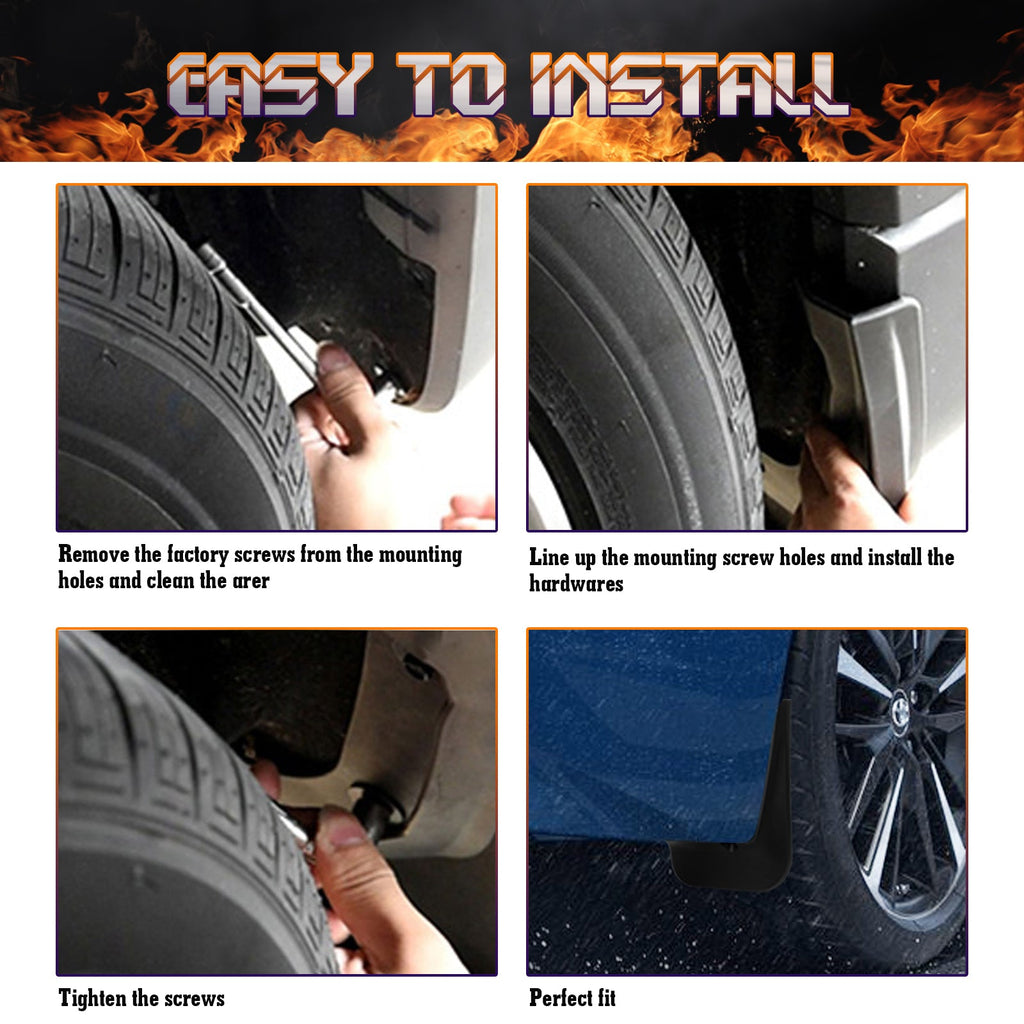 4PCS Front & Rear Mud Flap Splash Guards Fender Flare Mudguard Dirt Slush Trap Protector w/Hardware Accessories Full Set G23912