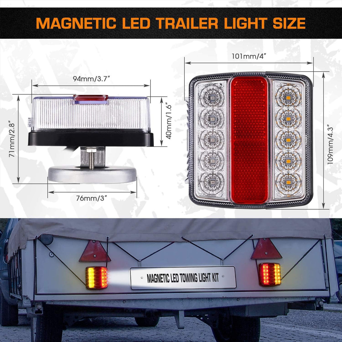 Magnetic LED Trailer Towing Light Kit, 24ft Cable with 7 pin plug, IP68 Waterproof, Pack of 2 B79645