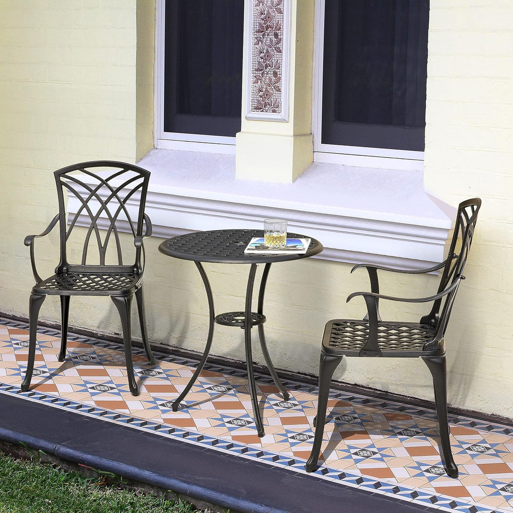 3 Piece Cast Aluminum Black Patio Bistro Table Set E2880
