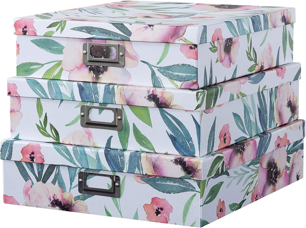 Decorative Storage Cardboard Boxes with Lids, Set of 3 Y786575