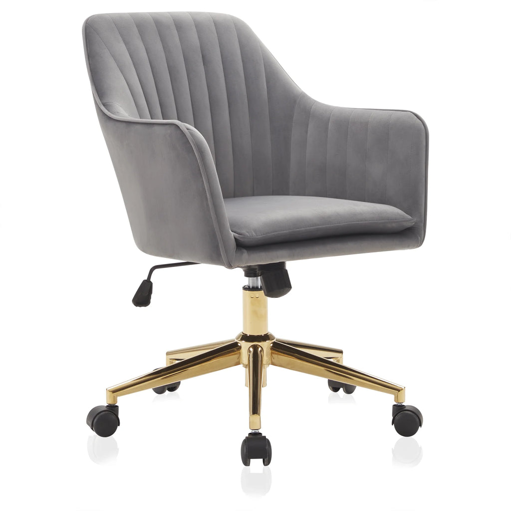 Gray Velvet Swivel Rolling Desk Chair with Adjustable Height G7155