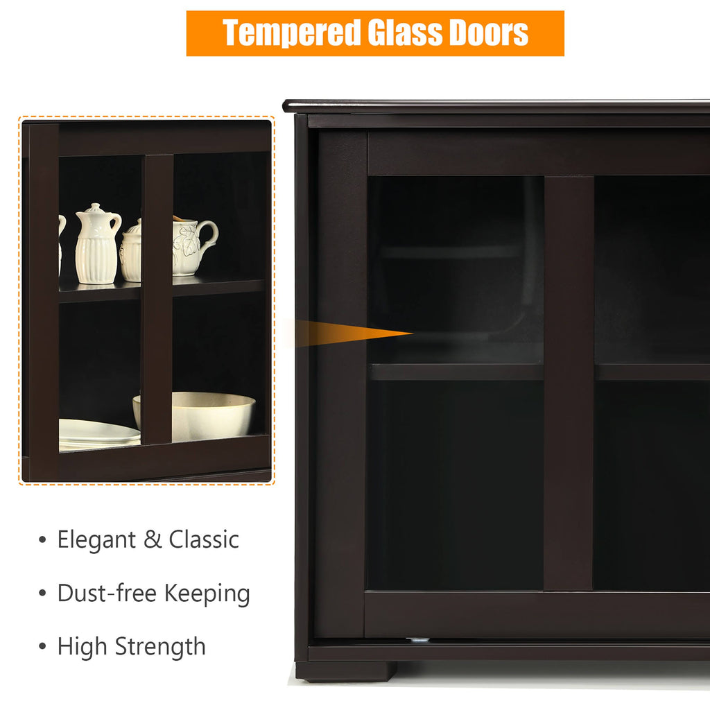 Brown Kitchen Storage Cabinet Sideboard Buffet Cupboard with Sliding Door J567