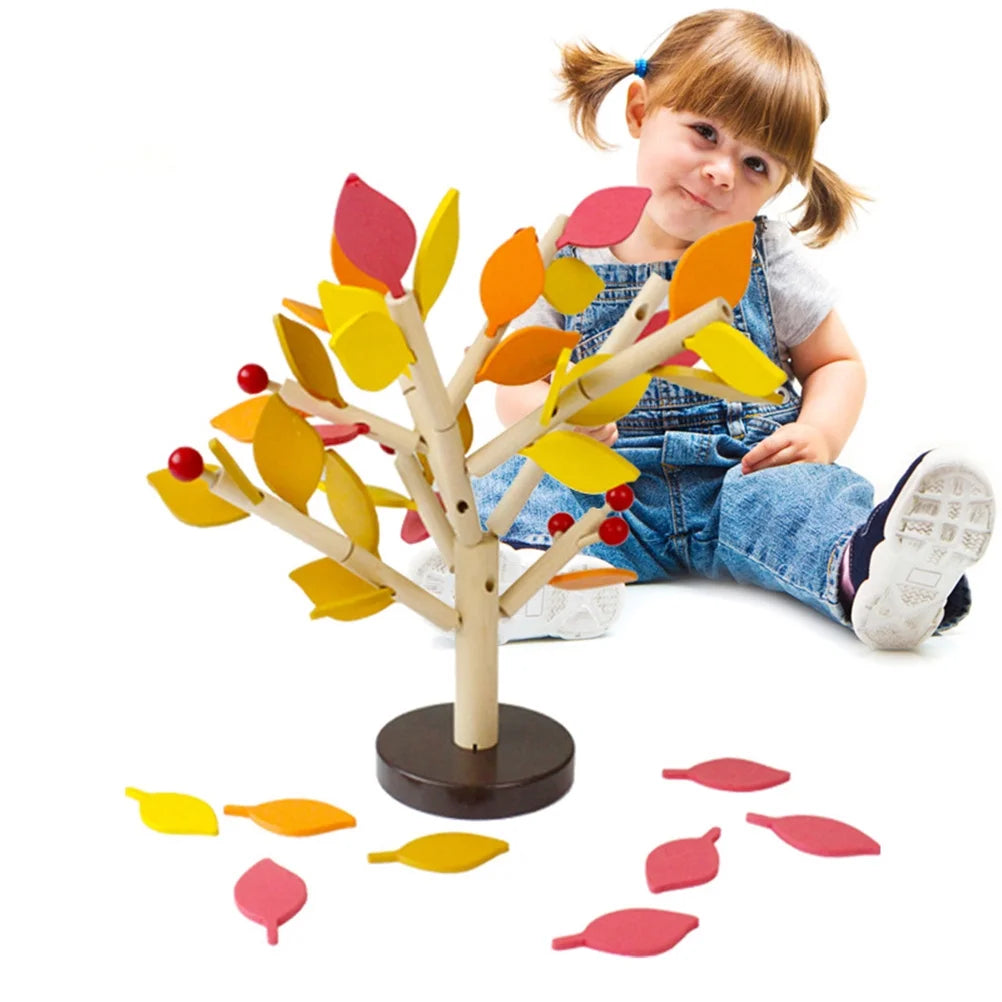 Creative Wooden Tree Blocks with Leaves 3D Building Set Toy (Yellow) E74395