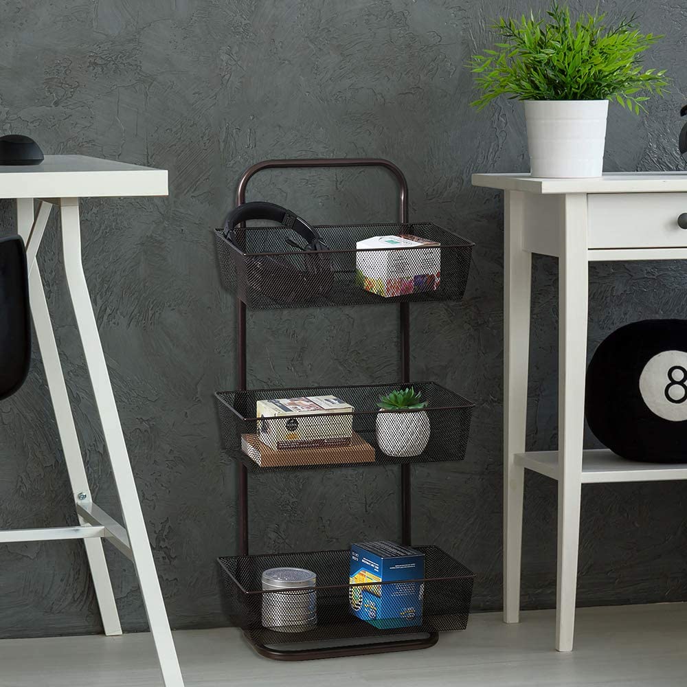 3-Tier Mesh Over the Door Basket Organizer Dark Brown Y929936