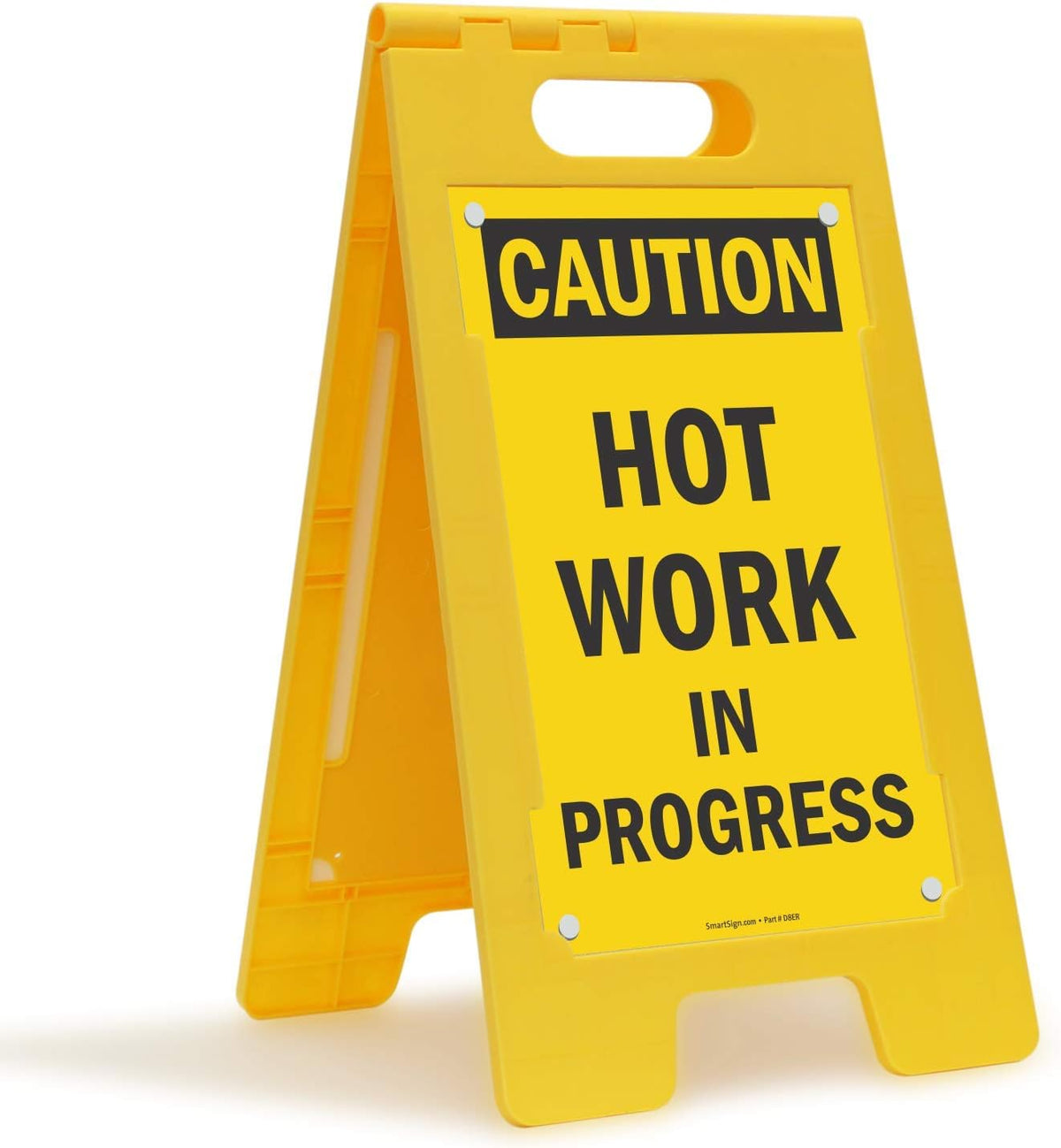 Caution Hot Work In Progress Folding Floor Sign, 25 x 12 Plastic, Black on Yellow, Pack of 2 W6453