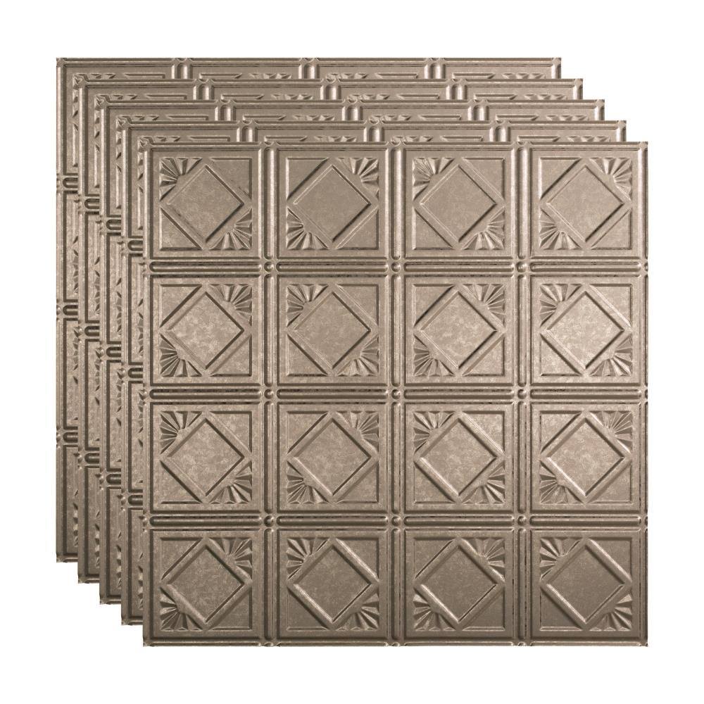 4 Decorative Vinyl Lay in Ceiling Tile in Galvanized Steel (5 Pack) Y2574