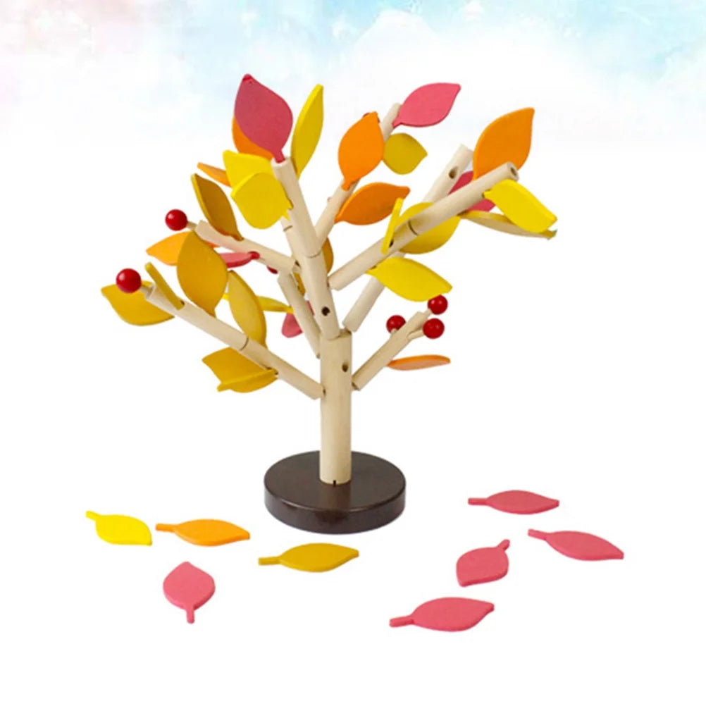 Creative Wooden Tree Blocks with Leaves 3D Building Set Toy (Yellow) E74395