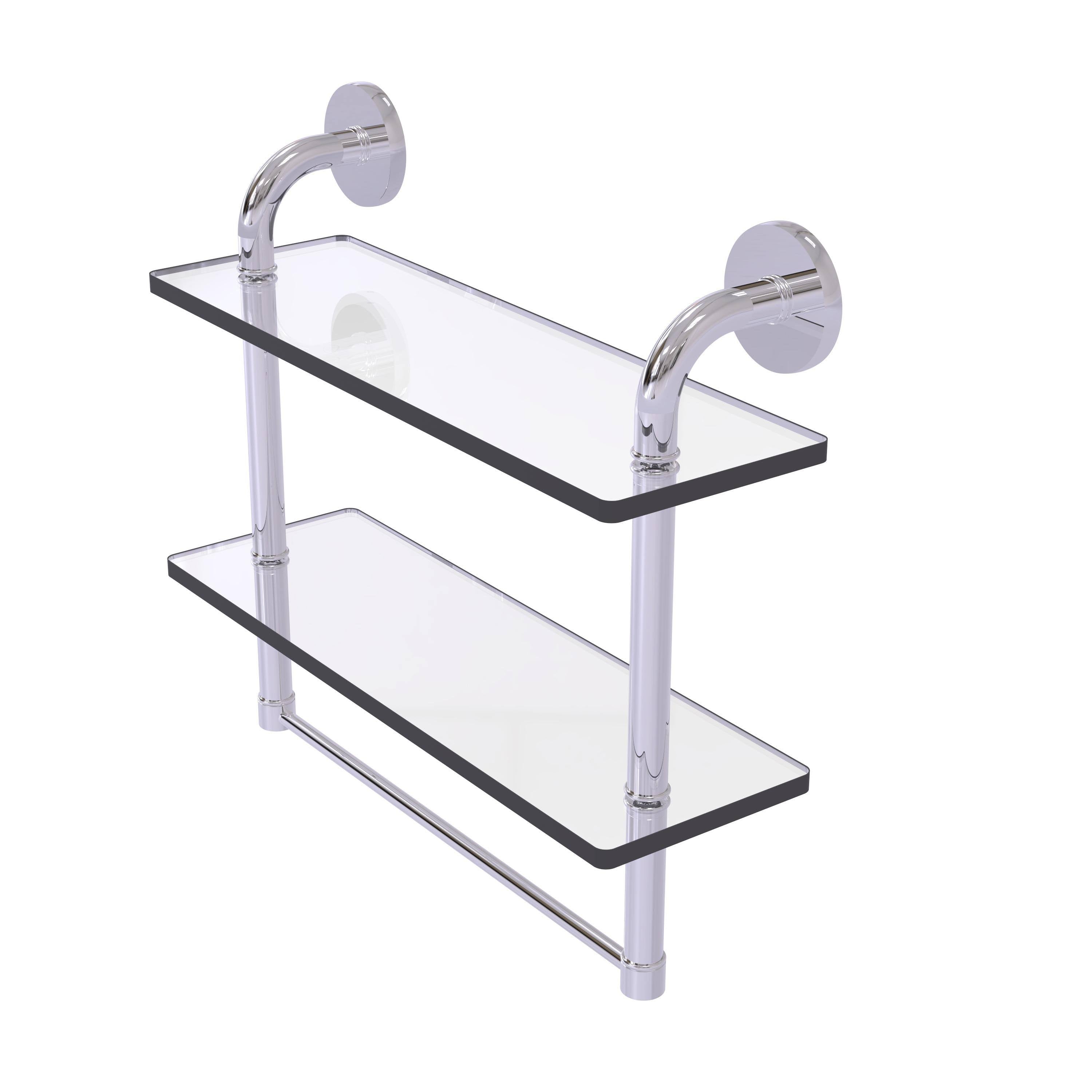Polished Chrome Two Tiered Glass Shelf with Towel Bar W291