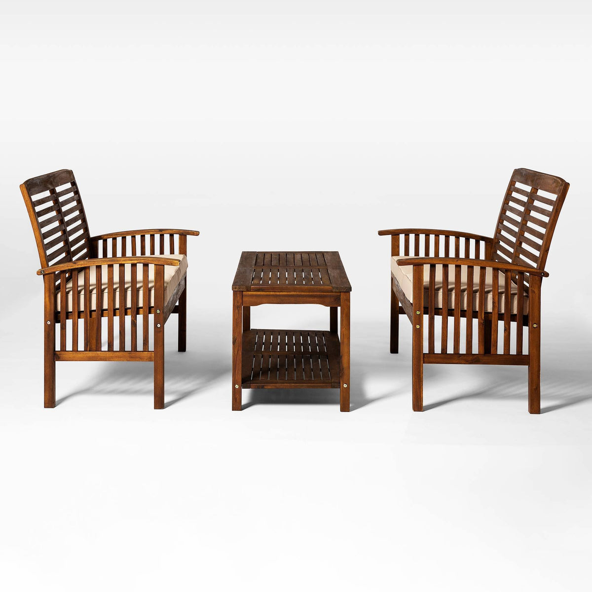 3PC Acacia Wood Patio Conversation Set Dark Brown W729994