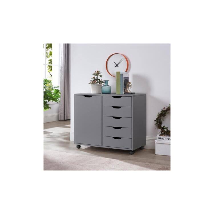 Gray 5-Drawer Office Storage Cabinet with Shelves R82246