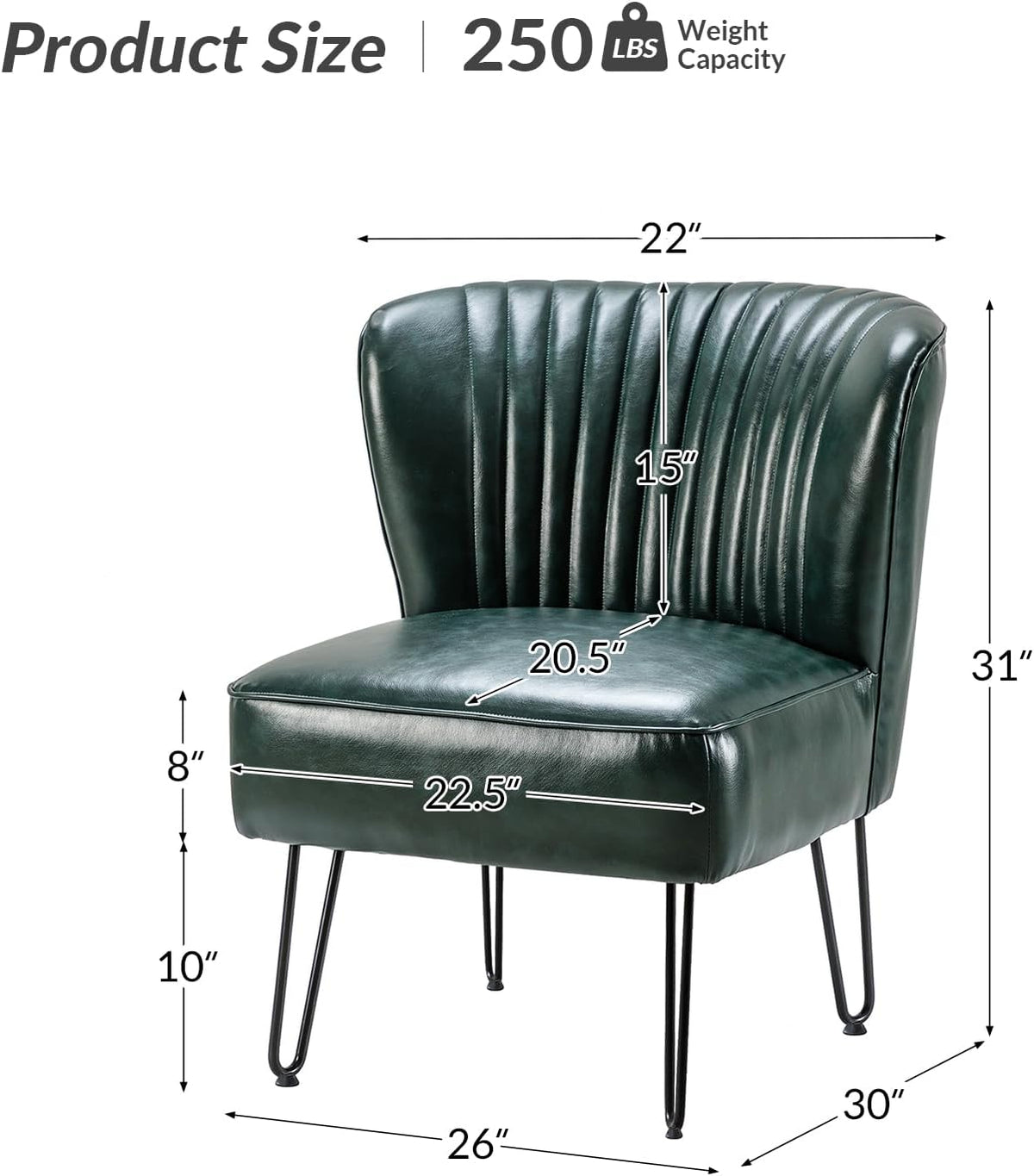 Green Faux Leather Armless Accent Chair with Metal Base V249