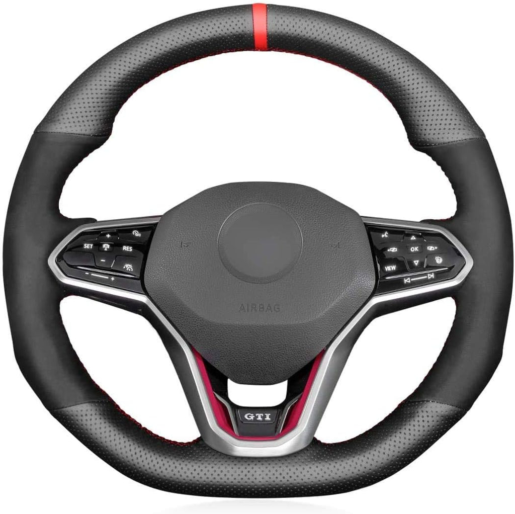 Black Genuine Leather Suede Steering Wheel Cover E797