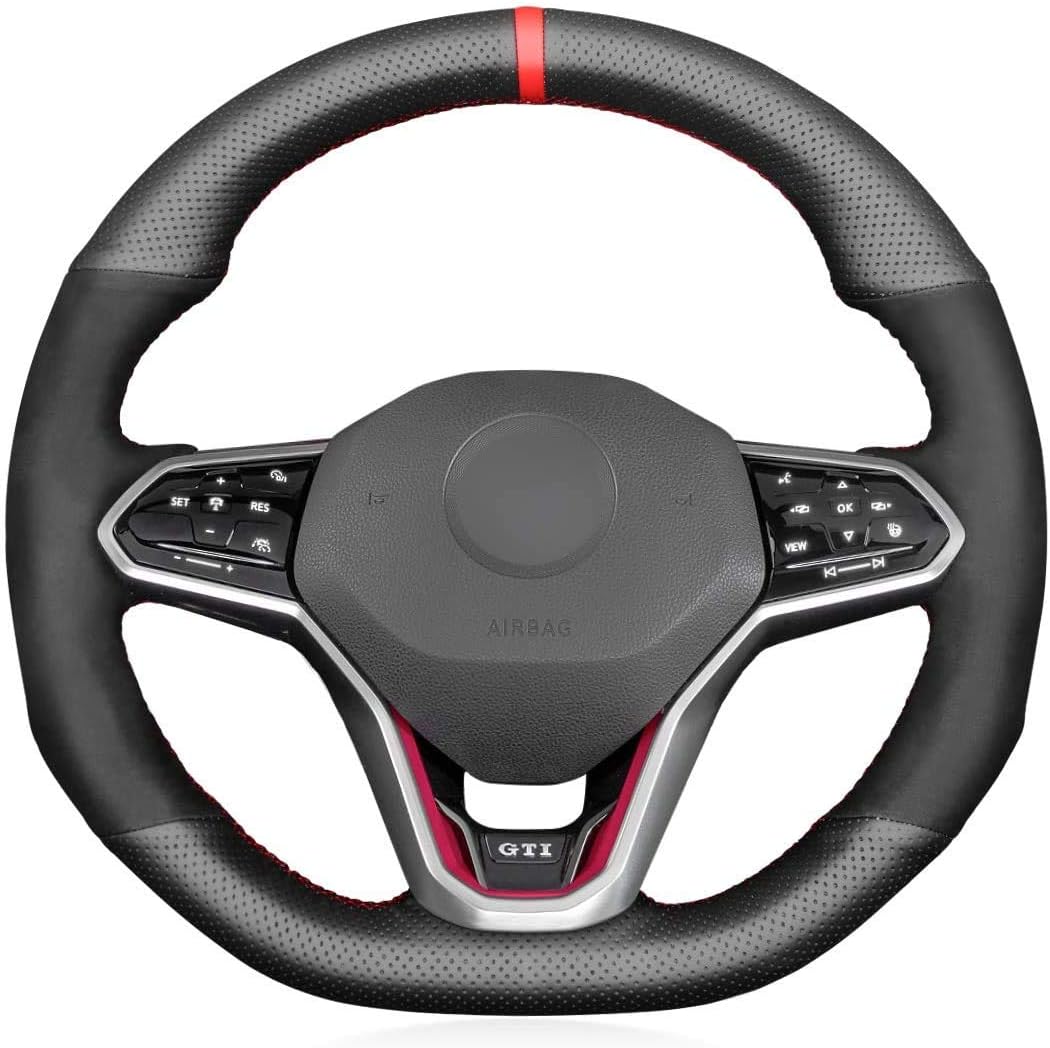 Black Genuine Leather Suede Steering Wheel Cover E797
