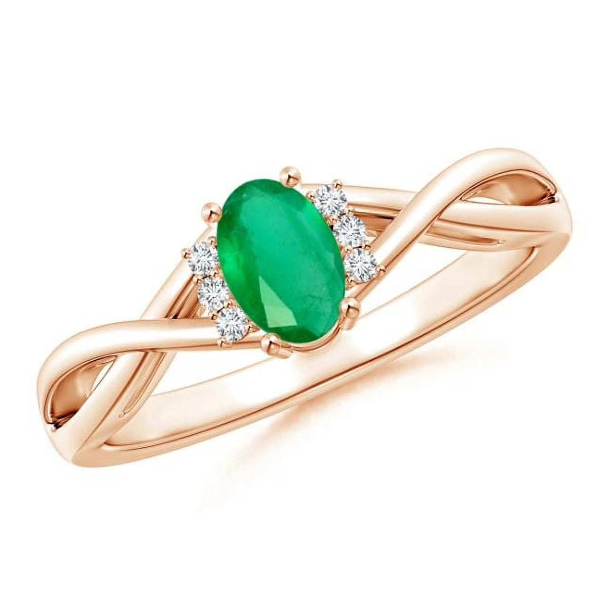 Oval Green Emerald CZ Cocktail Band Ring 925 Sterling Silver Rose Gold Plated J237878
