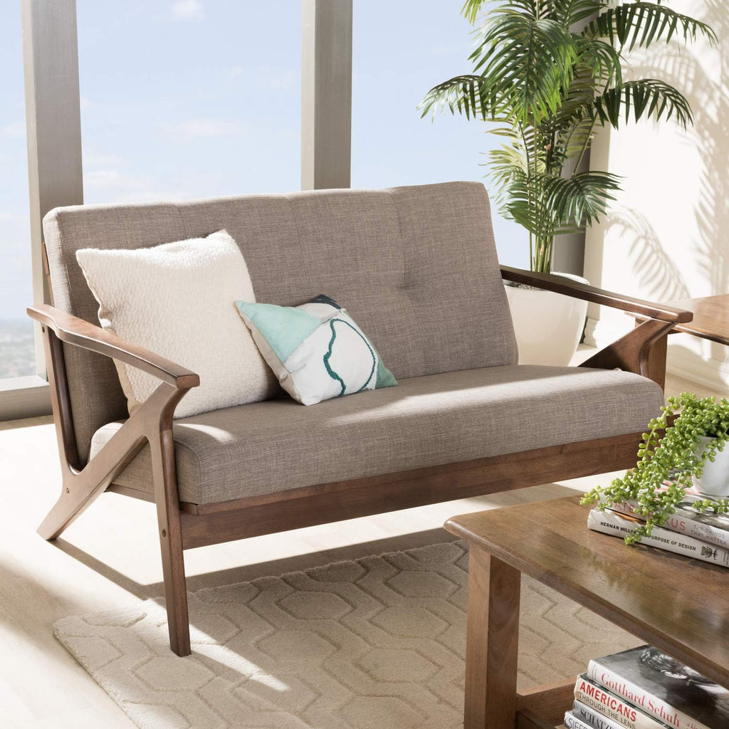 Light Grey Walnut Fabric Tufted 2-Seater Loveseat B204