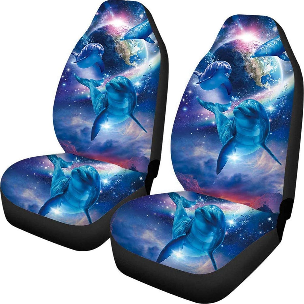 Non Slip Neoprene Front Seat Covers Set of 2 Black White Universal Size L902231