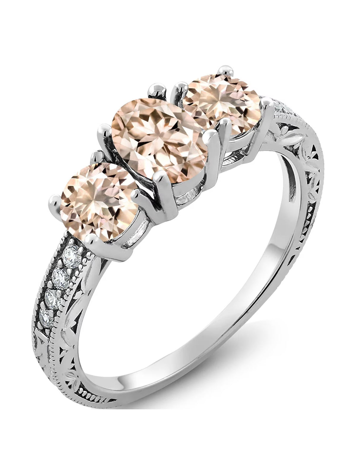 Oval Peach Morganite 925 Sterling Silver Moissanite Ring O93459