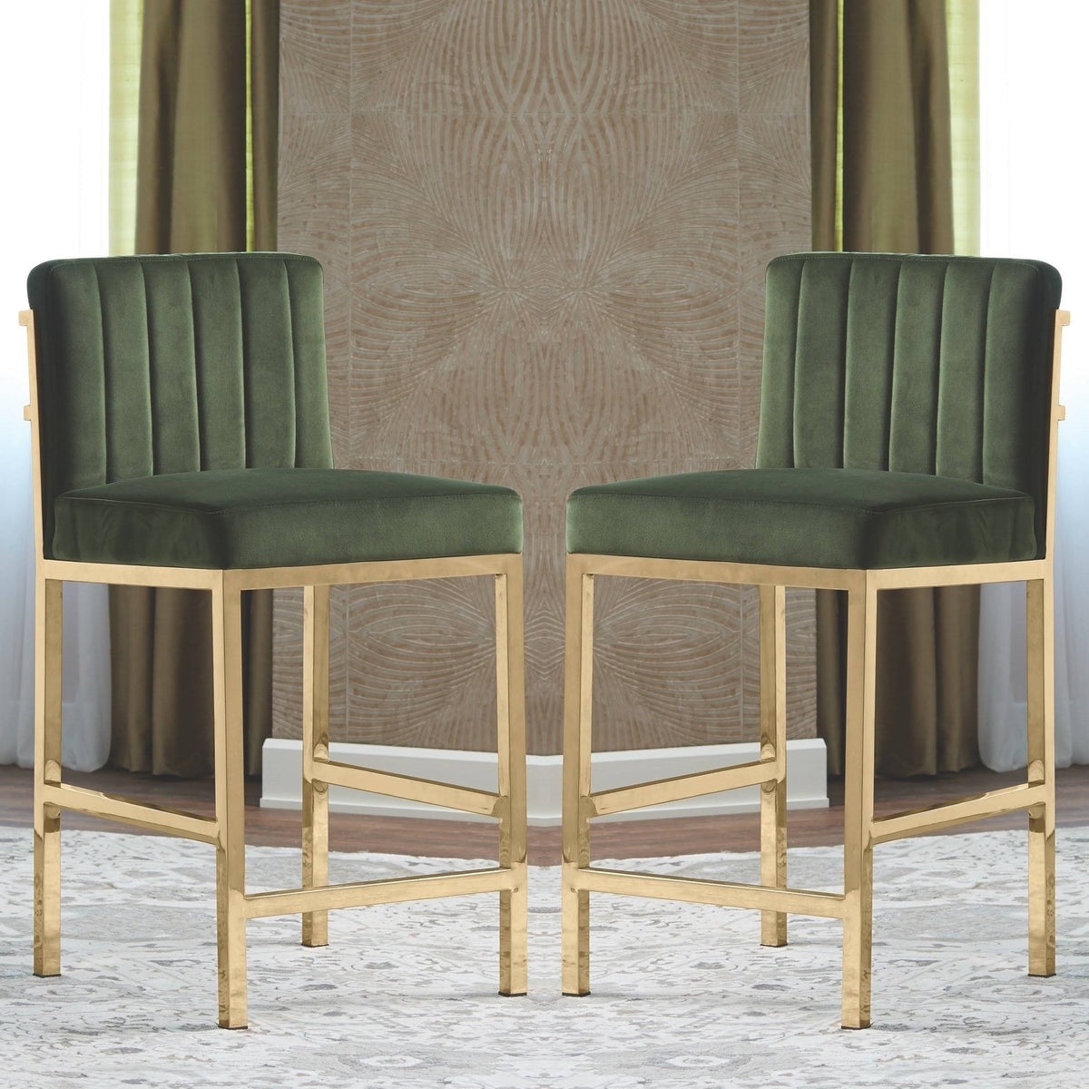 Green Velvet Counter Height Stools T323011
