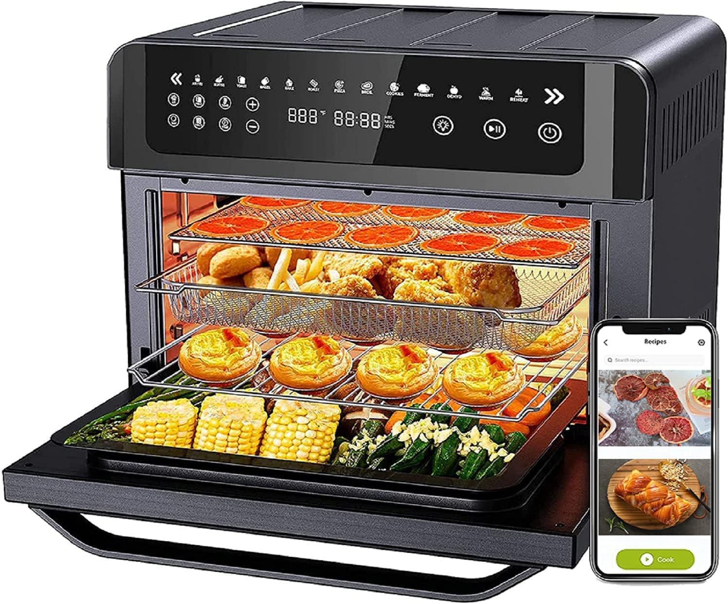 Large Digital LED Screen Convection Air Fryer Toaster Oven Combo with Rotisserie and Dehydrator E82793