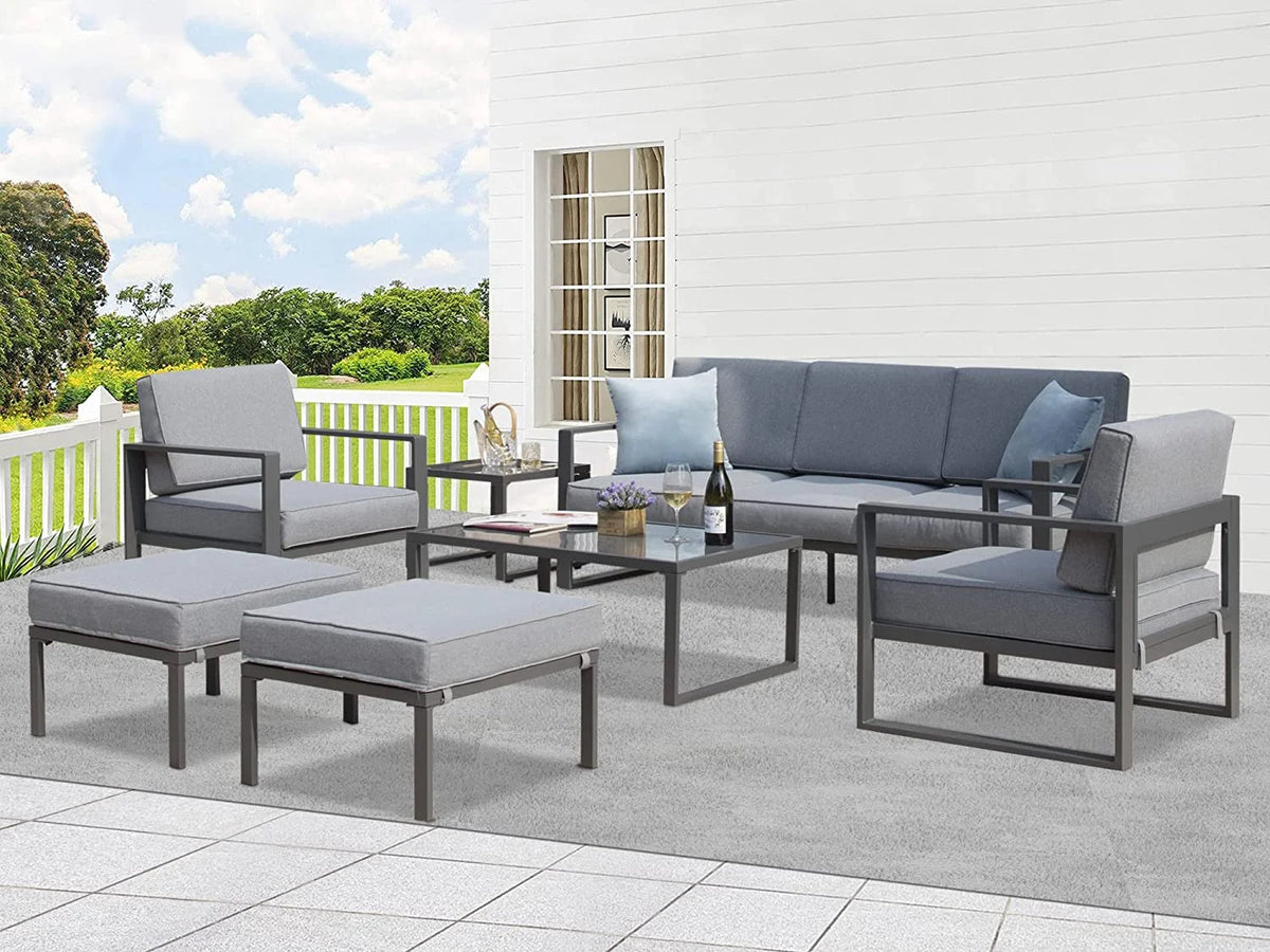 Gray Aluminum Patio Sectional Sofa Set with Table and Ottoman W32909