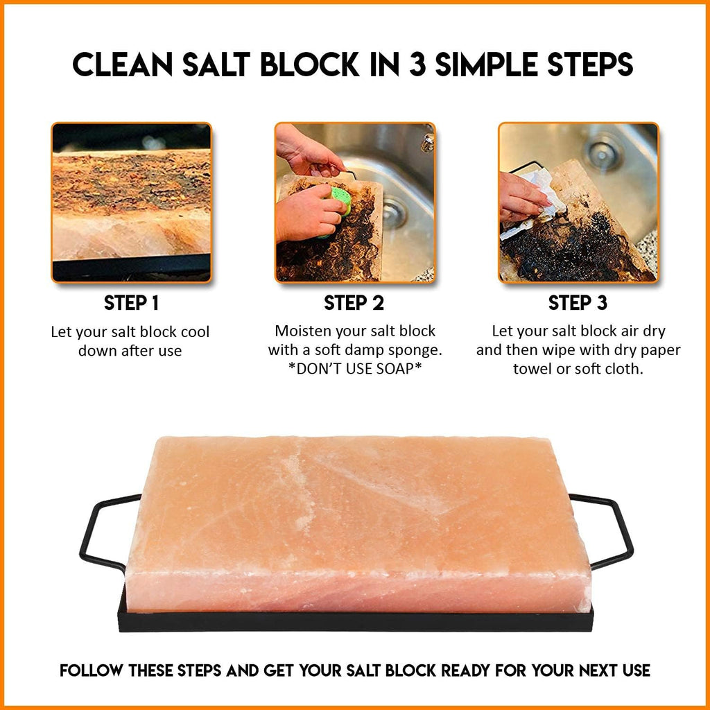 Himalayan Pink Salt Block & Metal Tray Set 12” x 8” x 1.5” Pack of 2 I408