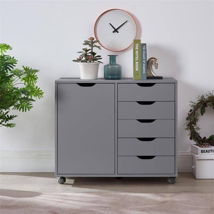 Gray 5-Drawer Office Storage Cabinet with Shelves R82246