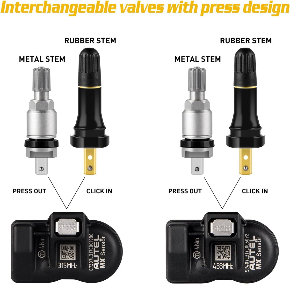 TPMS Relearn Tool with 4 PCS 315MHz & 4PCS 433MHz Sensor Kit Z94056