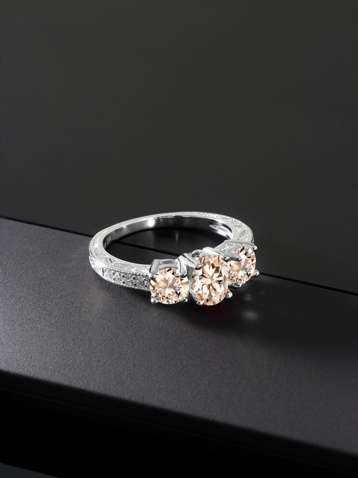 Oval Peach Morganite 925 Sterling Silver Moissanite Ring O93459