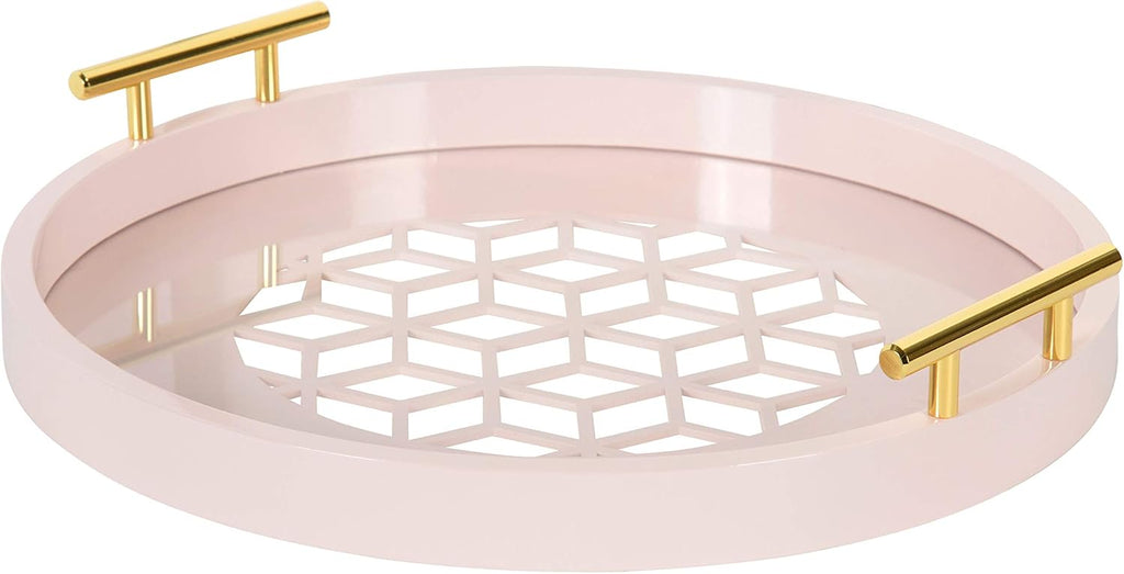 Navy and Gold Round Decorative Tray with Metal Handles M9544