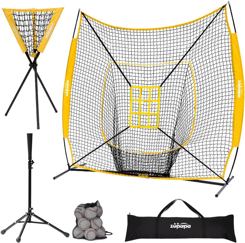 7 X 7 Feet Baseball Backstop Practice Net with Tee Caddy 12 Pack Baseballs Set H3678