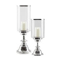 2 Piece Glass Tabletop Hurricane Set Silver N63857