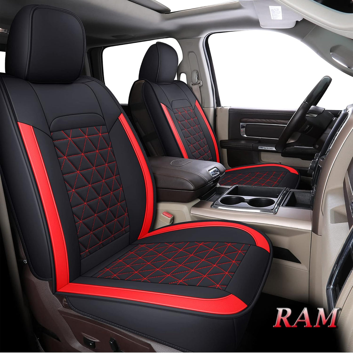 Black Waterproof Leather Car Seat Covers Full Set for Truck Pickup CrewCab with Curved Back Bench R1584