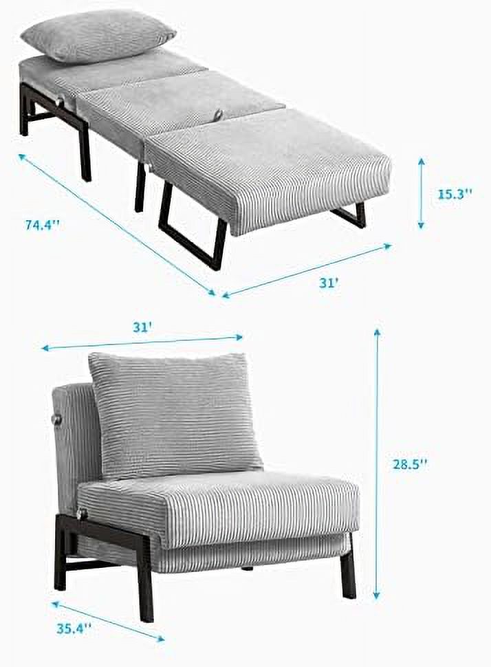 Convertible Futon Sofa Bed Memory Foam Sleeper Chair 2 in 1 Pull Out Couch Velvet Light Grey D7068