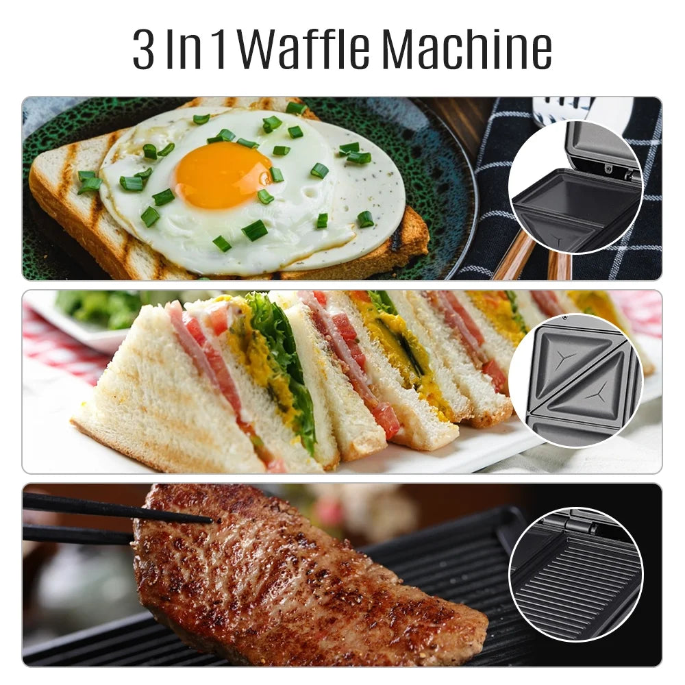 1400W Non-Stick 3in1 Electric Grill Waffle Maker L1344